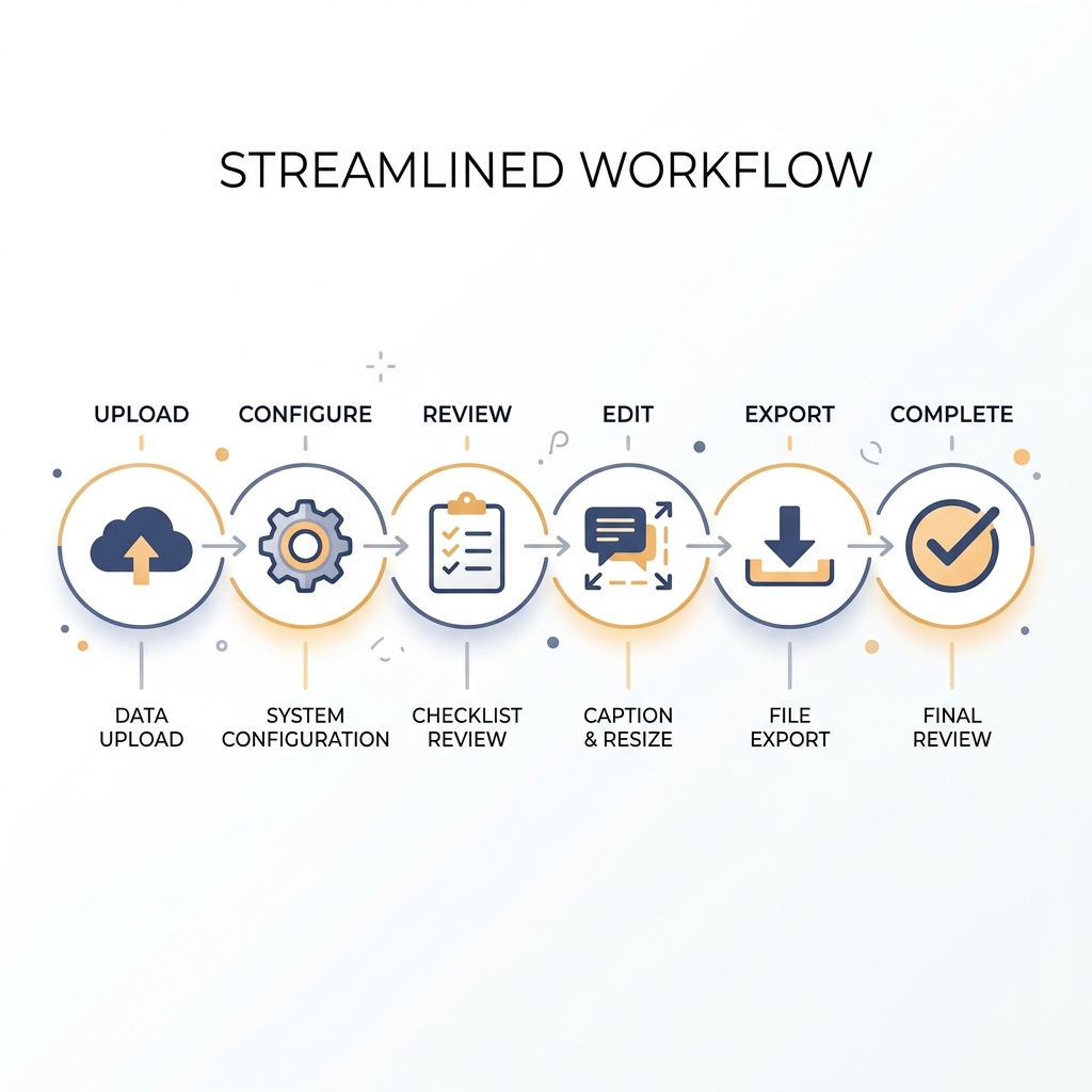 Six-step workflow infographic showing the AI clip creation process from upload to final human review.
